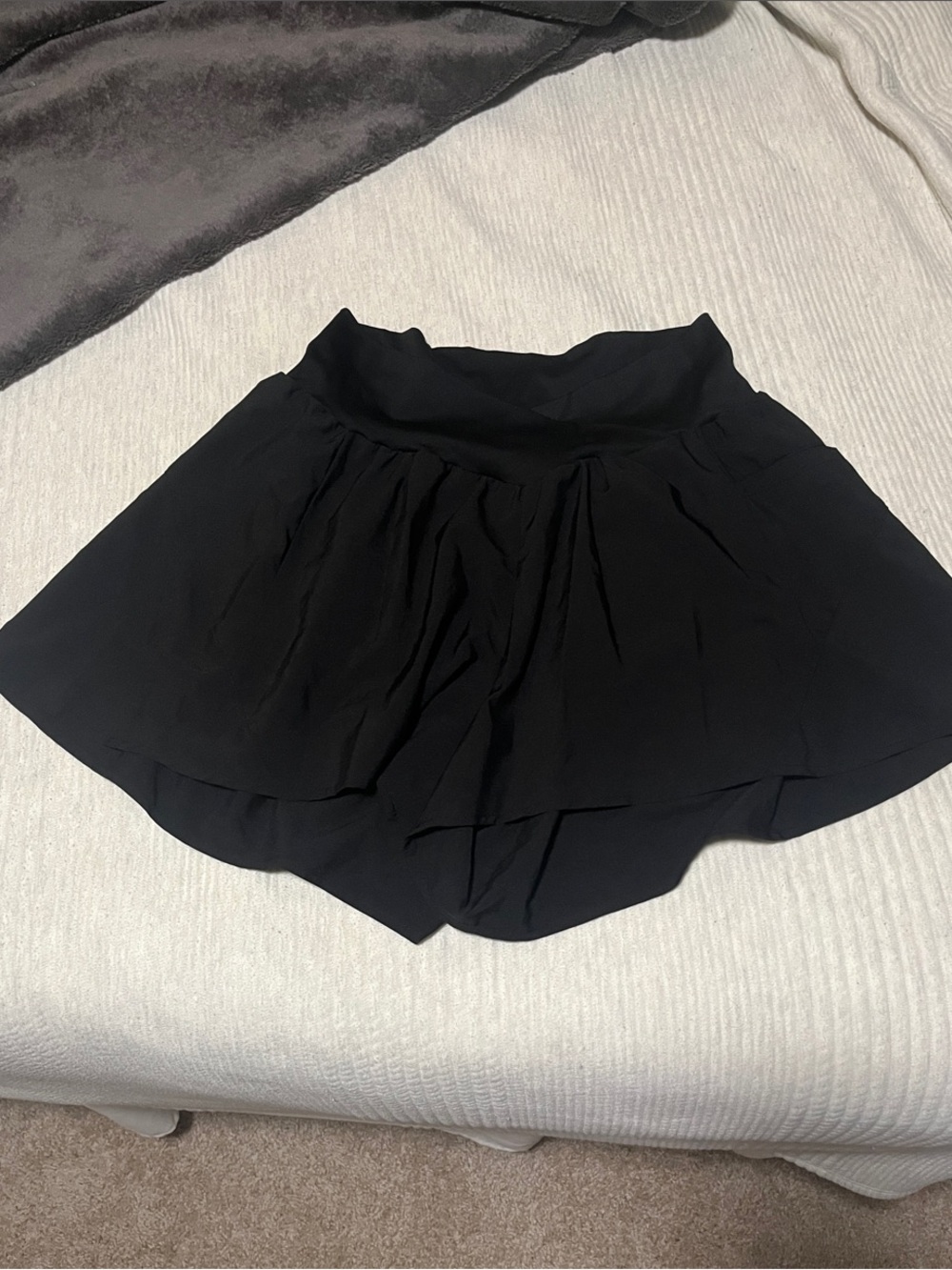 Blooming Jelly Women’s Black Athletic Shorts with Flowy Tiered Overlay (Large)